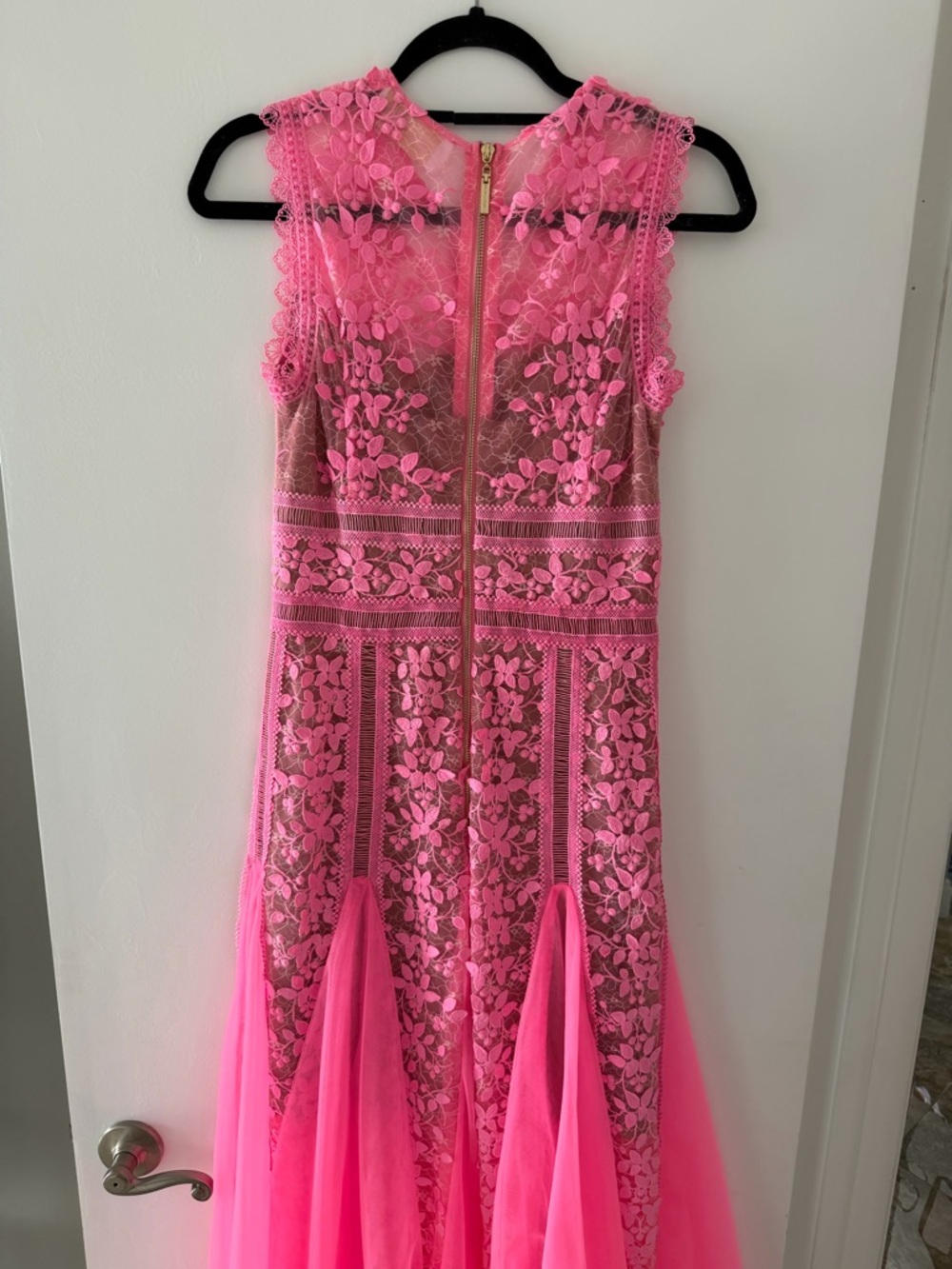 Bronx and Banco Hot Pink Floral Lace Midi Dress